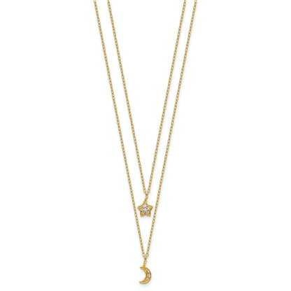 Sterling Silver Cheryl M Gold-Plated 2-Strand CZ Moon/star W/ 2in Ext Necklace
