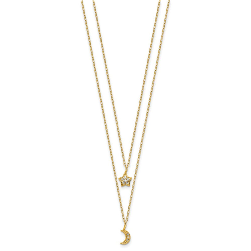 Sterling Silver Cheryl M Gold-Plated 2-Strand CZ Moon/star W/ 2in Ext Necklace