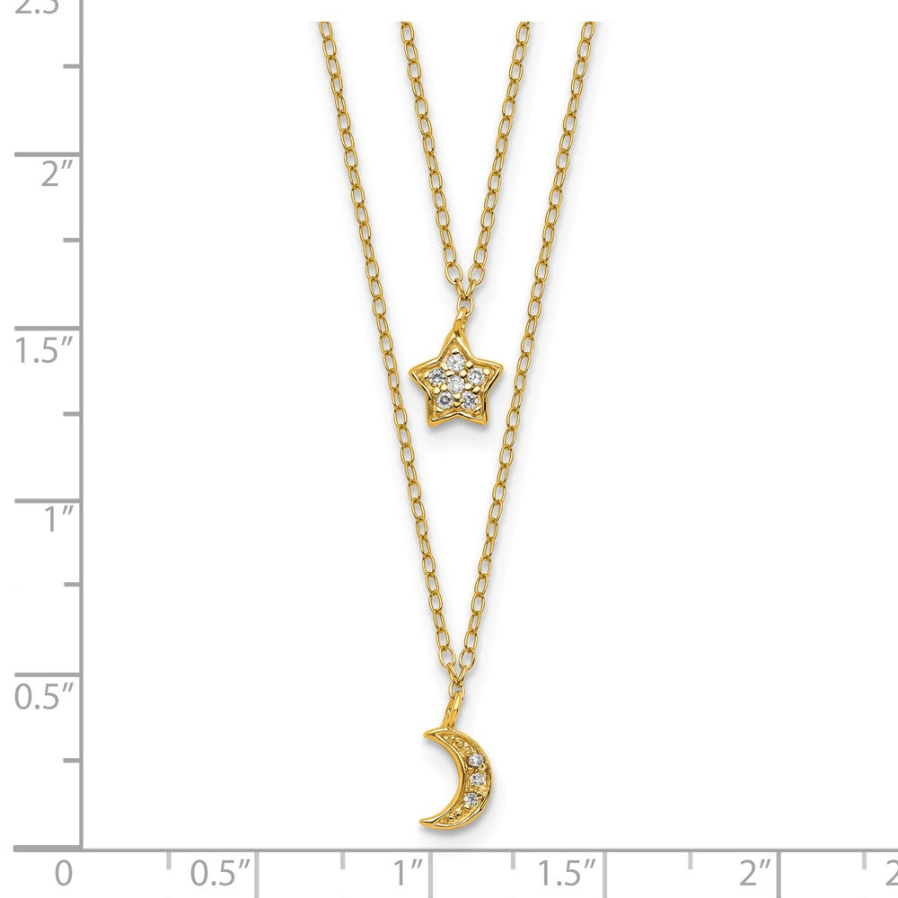 Sterling Silver Cheryl M Gold-Plated 2-Strand CZ Moon/star W/ 2in Ext Necklace