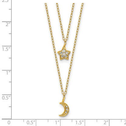Sterling Silver Cheryl M Gold-Plated 2-Strand CZ Moon/star W/ 2in Ext Necklace
