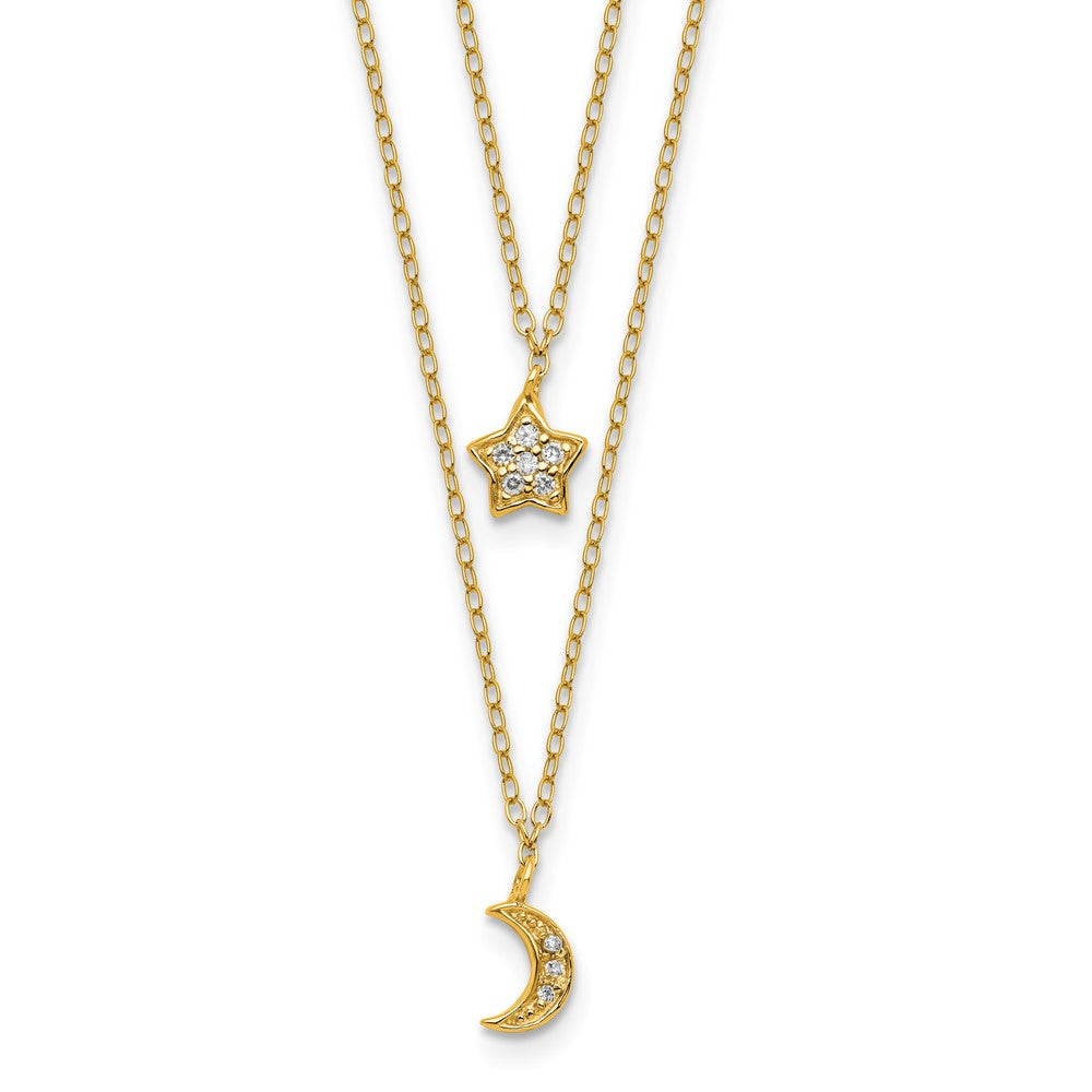 Sterling Silver Cheryl M Gold-Plated 2-Strand CZ Moon/star W/ 2in Ext Necklace