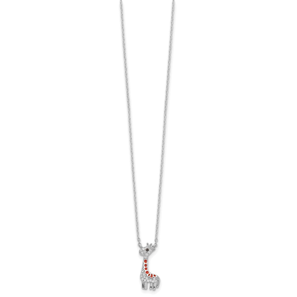 Sterling Silver Cheryl M Rhodium Plated Enamel CZ Giraffe 16in w/2in Ext Necklace