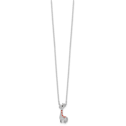 Sterling Silver Cheryl M Rhodium Plated Enamel CZ Giraffe 16in w/2in Ext Necklace