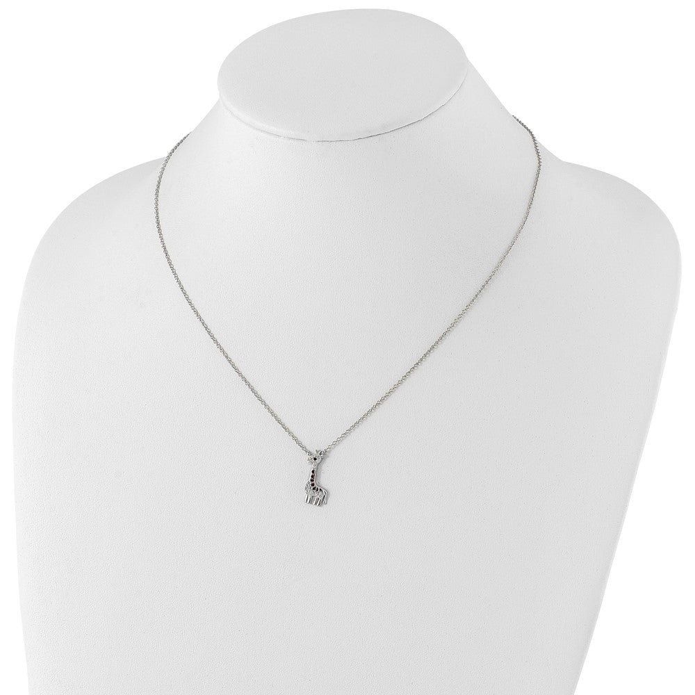 Sterling Silver Cheryl M Rhodium Plated Enamel CZ Giraffe 16in w/2in Ext Necklace