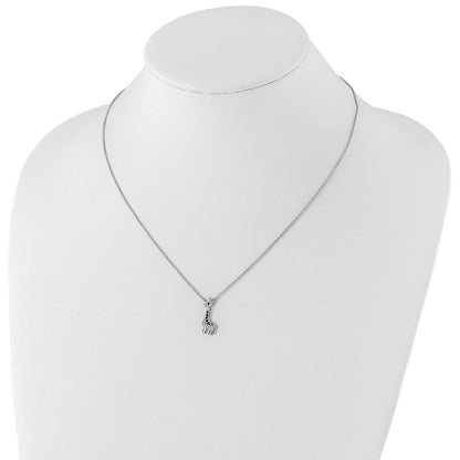 Sterling Silver Cheryl M Rhodium Plated Enamel CZ Giraffe 16in w/2in Ext Necklace
