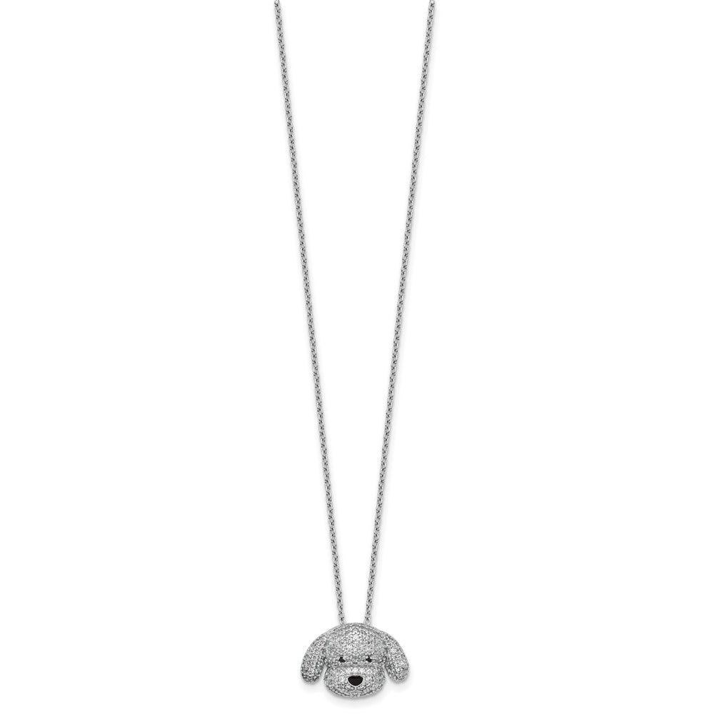 Sterling Silver Cheryl M Rhodium Plated Enameled CZ Dog 16in w/2in Ext Necklace
