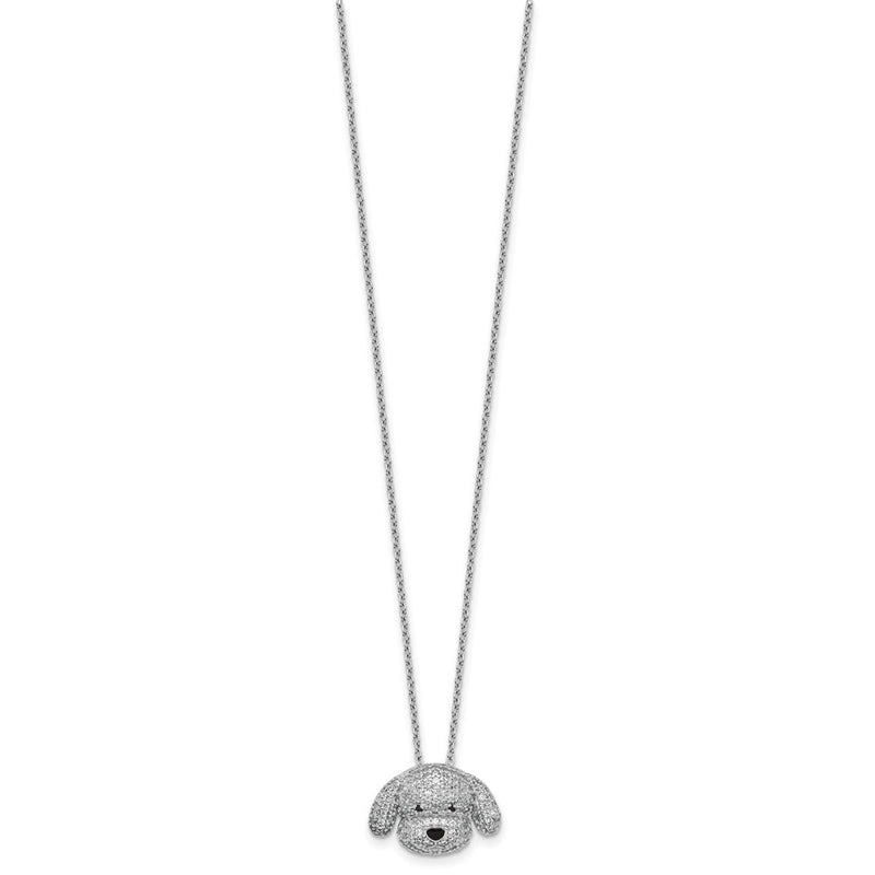 Sterling Silver Cheryl M Rhodium Plated Enameled CZ Dog 16in w/2in Ext Necklace