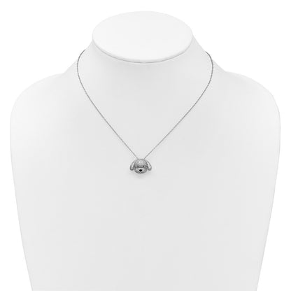 Sterling Silver Cheryl M Rhodium Plated Enameled CZ Dog 16in w/2in Ext Necklace