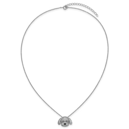 Sterling Silver Cheryl M Rhodium Plated Enameled CZ Dog 16in w/2in Ext Necklace