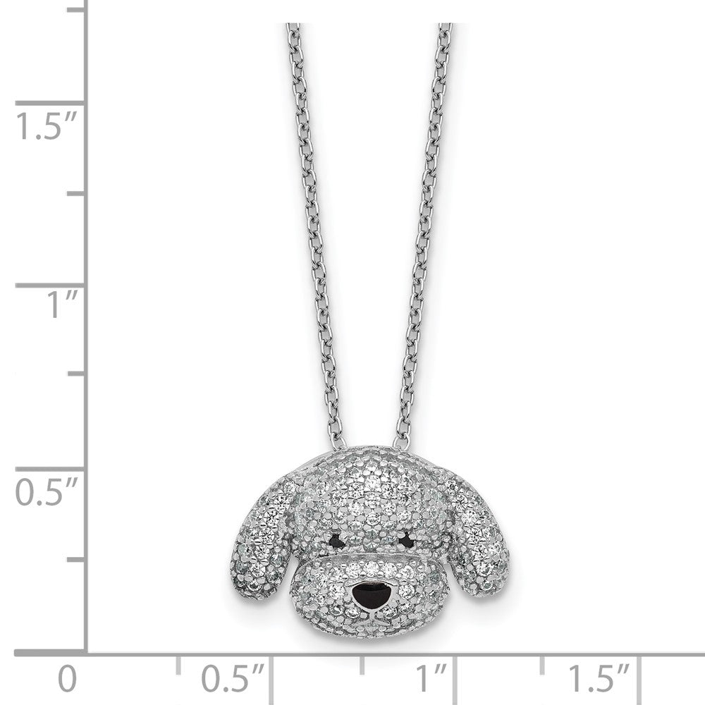 Sterling Silver Cheryl M Rhodium Plated Enameled CZ Dog 16in w/2in Ext Necklace
