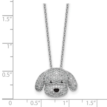 Sterling Silver Cheryl M Rhodium Plated Enameled CZ Dog 16in w/2in Ext Necklace