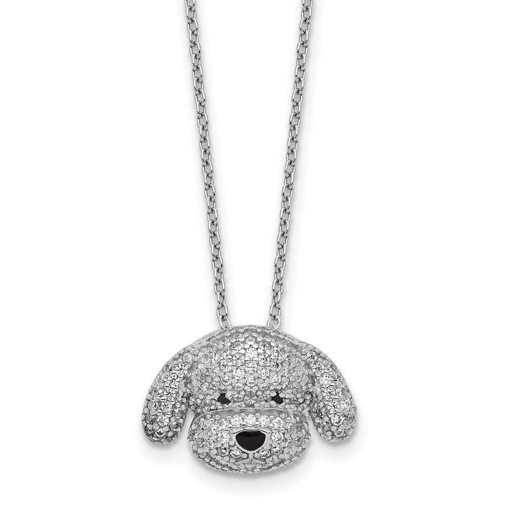 Sterling Silver Cheryl M Rhodium Plated Enameled CZ Dog 16in w/2in Ext Necklace