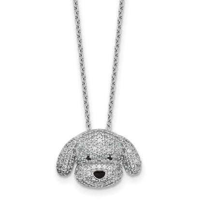 Sterling Silver Cheryl M Rhodium Plated Enameled CZ Dog 16in w/2in Ext Necklace