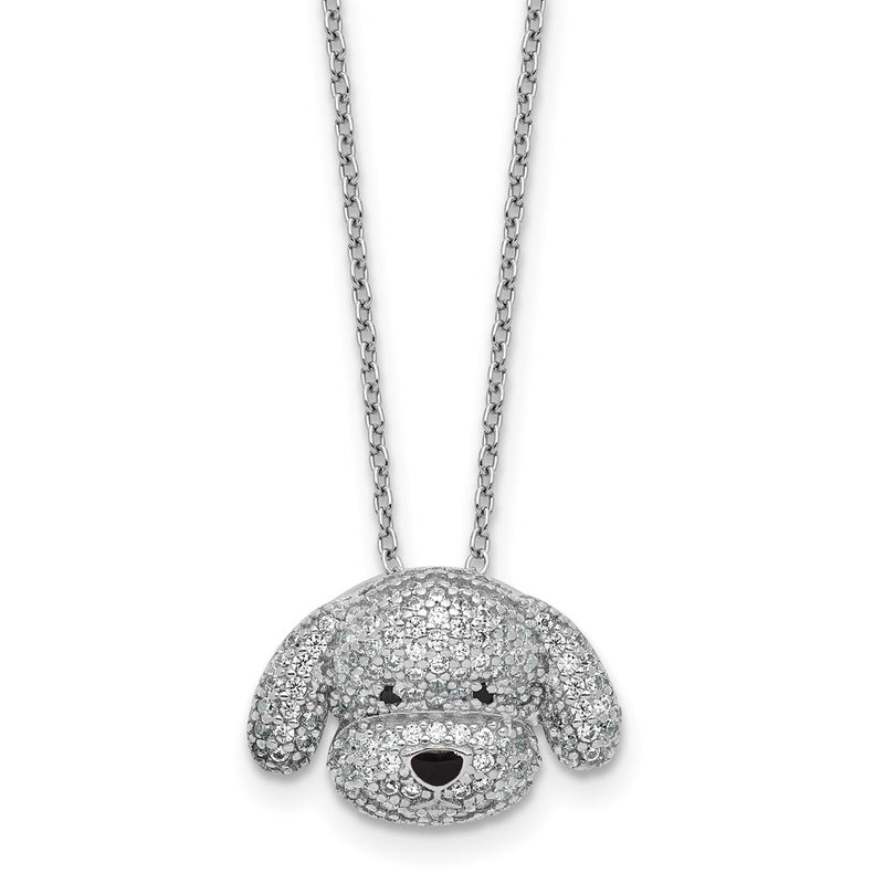 Sterling Silver Cheryl M Rhodium Plated Enameled CZ Dog 16in w/2in Ext Necklace