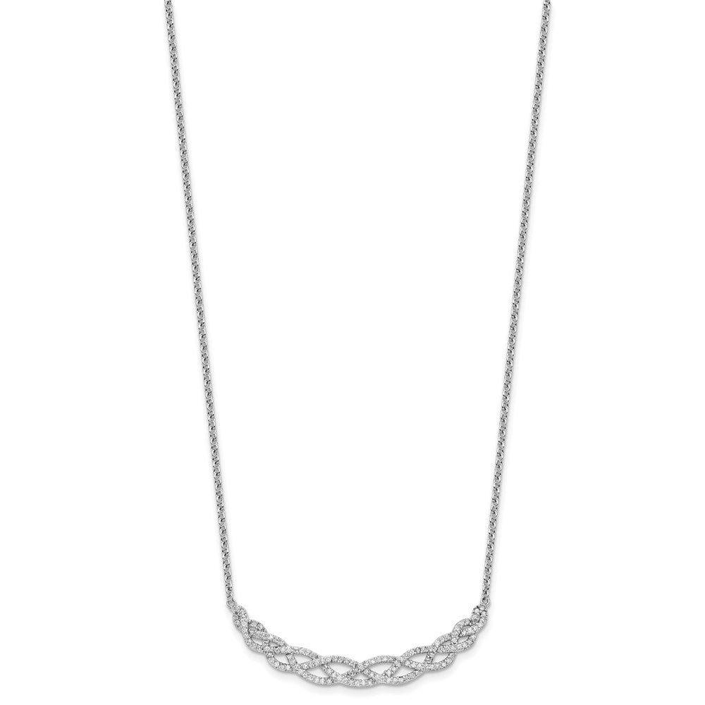 Sterling Silver Cheryl M Rhodium Plated Woven CZ 16in w/2in Ext Necklace