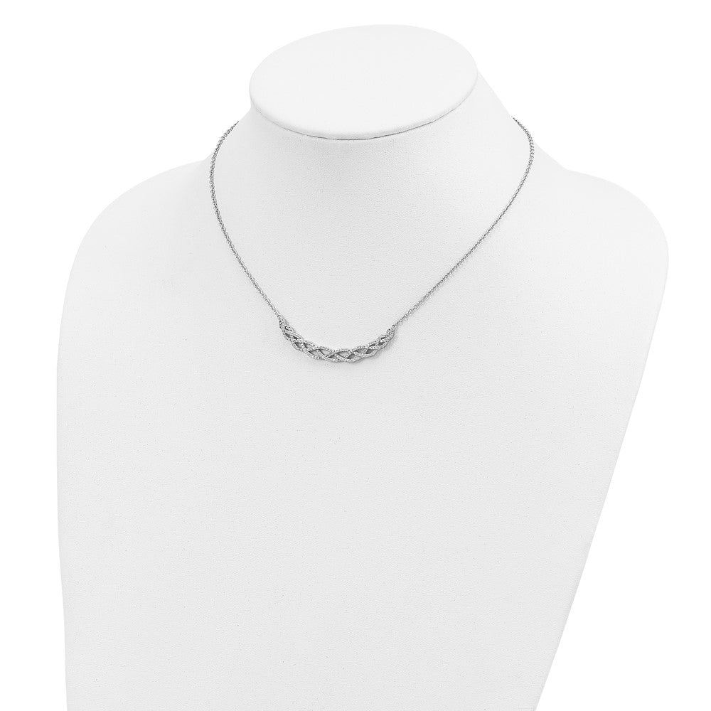 Sterling Silver Cheryl M Rhodium Plated Woven CZ 16in w/2in Ext Necklace
