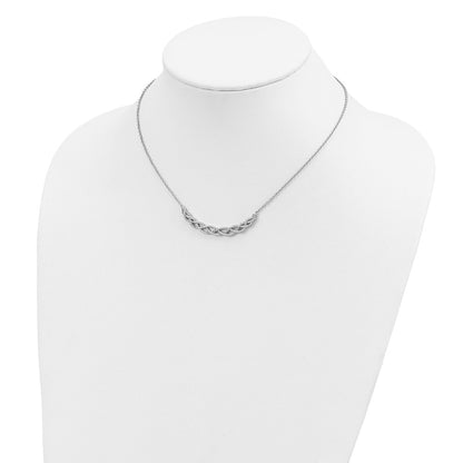 Sterling Silver Cheryl M Rhodium Plated Woven CZ 16in w/2in Ext Necklace