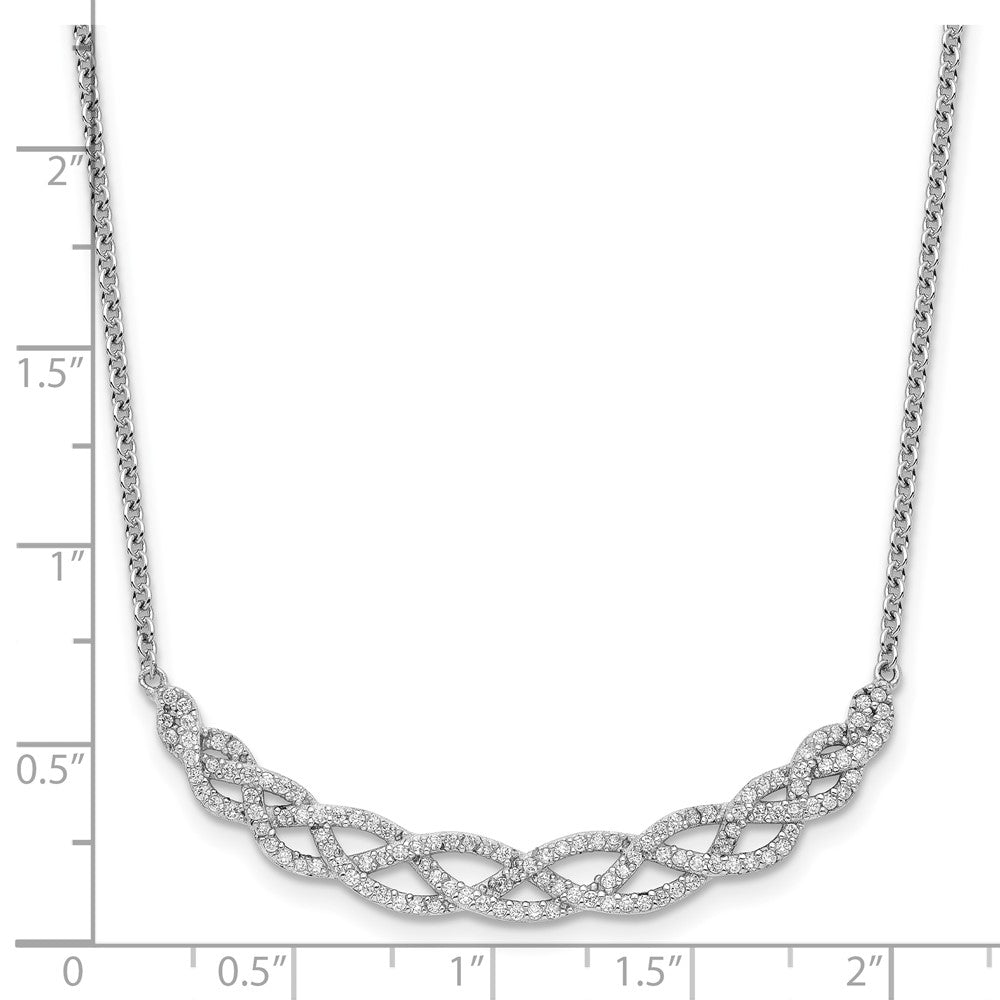 Sterling Silver Cheryl M Rhodium Plated Woven CZ 16in w/2in Ext Necklace