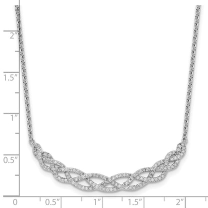 Sterling Silver Cheryl M Rhodium Plated Woven CZ 16in w/2in Ext Necklace