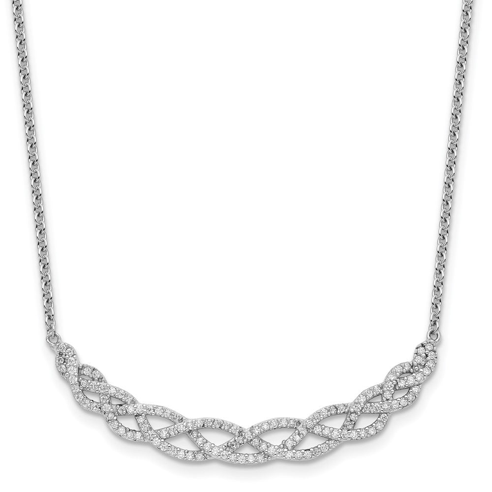 Sterling Silver Cheryl M Rhodium Plated Woven CZ 16in w/2in Ext Necklace