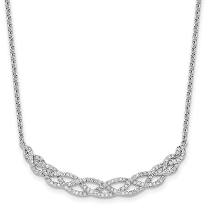 Sterling Silver Cheryl M Rhodium Plated Woven CZ 16in w/2in Ext Necklace
