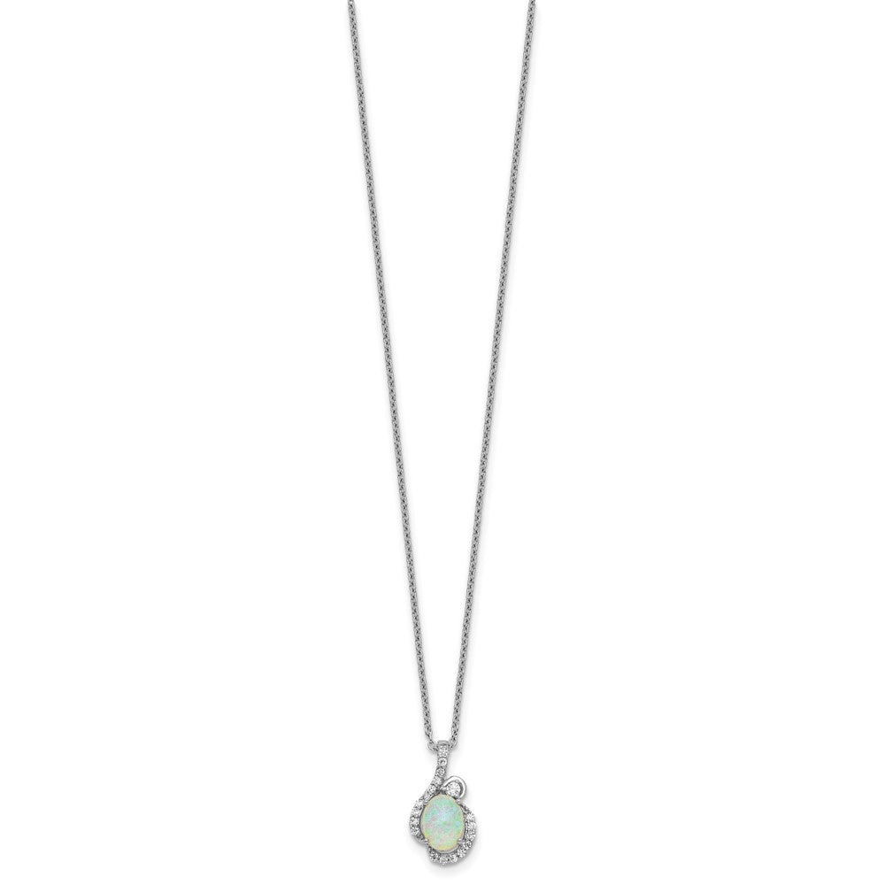 Sterling Silver Cheryl M Rhodium Plated Lab Cr. Opal & CZ 16in W/ 2in Ext Necklace