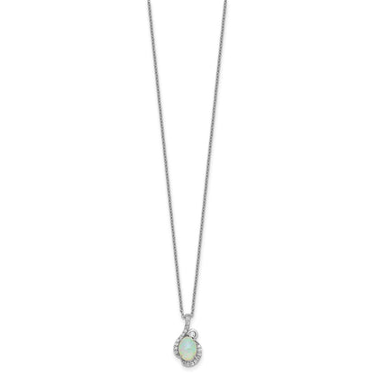 Sterling Silver Cheryl M Rhodium Plated Lab Cr. Opal & CZ 16in W/ 2in Ext Necklace