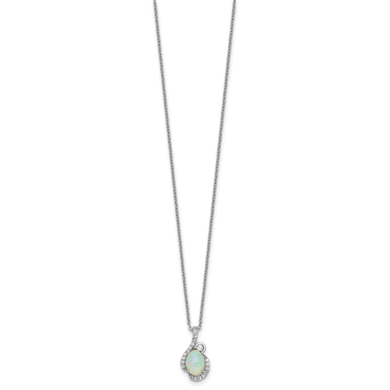 Sterling Silver Cheryl M Rhodium Plated Lab Cr. Opal & CZ 16in W/ 2in Ext Necklace