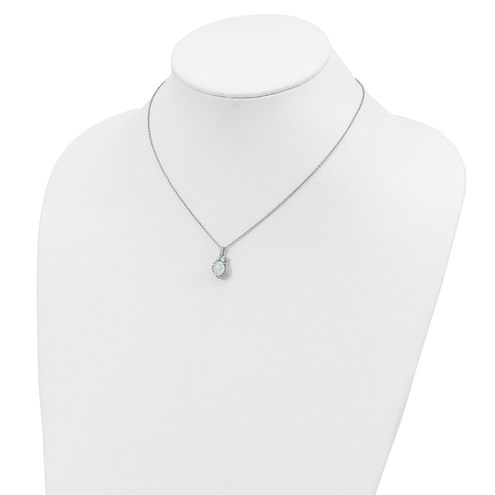 Sterling Silver Cheryl M Rhodium Plated Lab Cr. Opal & CZ 16in W/ 2in Ext Necklace