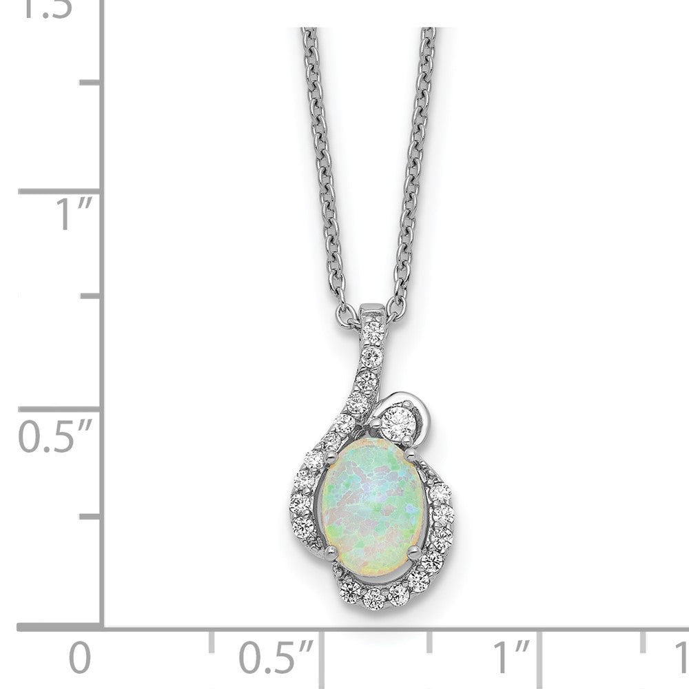 Sterling Silver Cheryl M Rhodium Plated Lab Cr. Opal & CZ 16in W/ 2in Ext Necklace