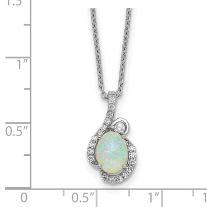 Sterling Silver Cheryl M Rhodium Plated Lab Cr. Opal & CZ 16in W/ 2in Ext Necklace