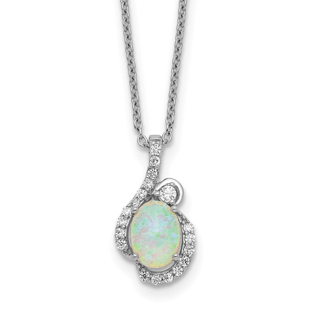 Sterling Silver Cheryl M Rhodium Plated Lab Cr. Opal & CZ 16in W/ 2in Ext Necklace