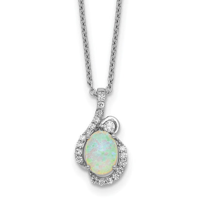 Sterling Silver Cheryl M Rhodium Plated Lab Cr. Opal & CZ 16in W/ 2in Ext Necklace