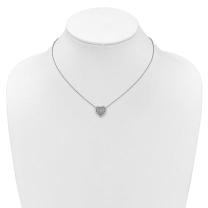 Sterling Silver Cheryl M Rhodium Plated Filigree CZ Heart 16in W/ 2in Ext Necklace
