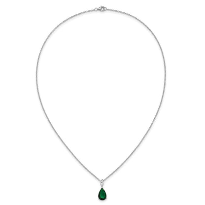 Sterling Silver Cheryl M Rhodium Plated CZ & Green Glass Teardrop 18in Necklace