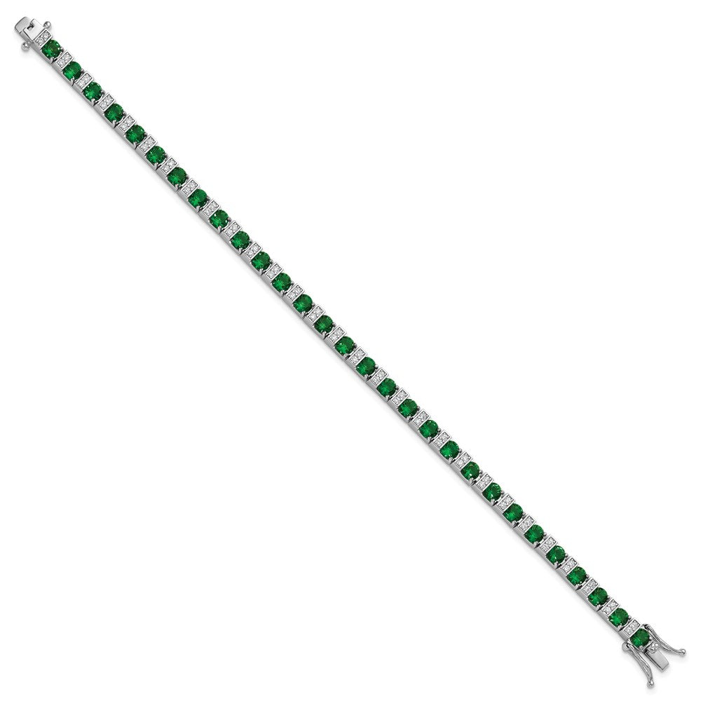 Sterling Silver Cheryl M Rhodium Plated Green Glass & CZ 7.25in Bracelet