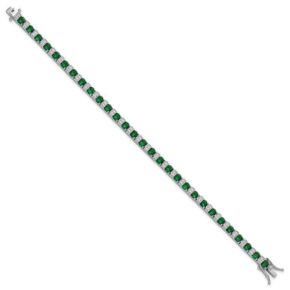 Sterling Silver Cheryl M Rhodium Plated Green Glass & CZ 7.25in Bracelet