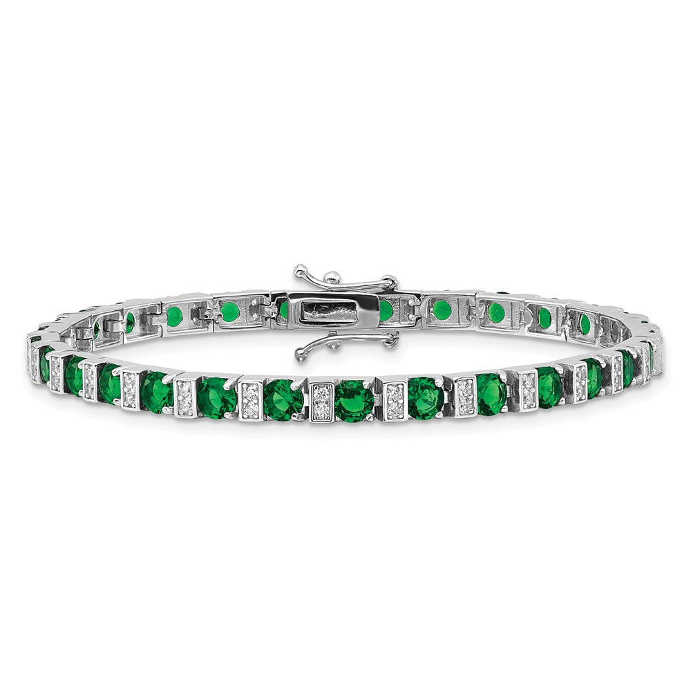 Sterling Silver Cheryl M Rhodium Plated Green Glass & CZ 7.25in Bracelet