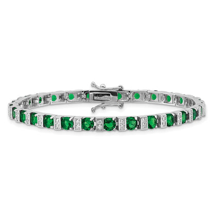 Sterling Silver Cheryl M Rhodium Plated Green Glass & CZ 7.25in Bracelet