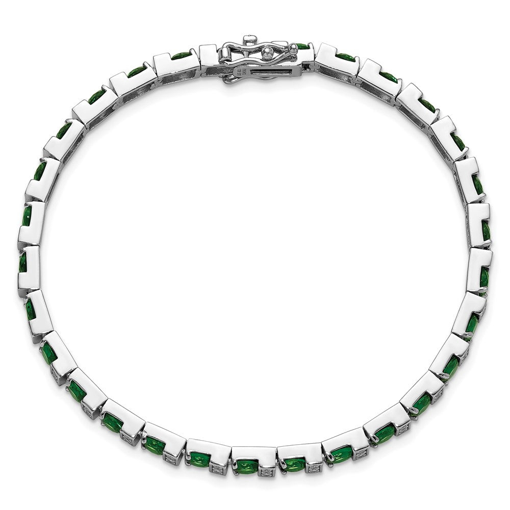 Sterling Silver Cheryl M Rhodium Plated Green Glass & CZ 7.25in Bracelet