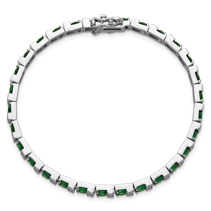 Sterling Silver Cheryl M Rhodium Plated Green Glass & CZ 7.25in Bracelet