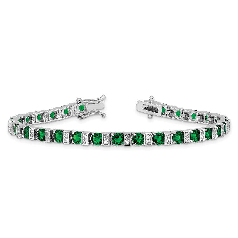 Sterling Silver Cheryl M Rhodium Plated Green Glass & CZ 7.25in Bracelet