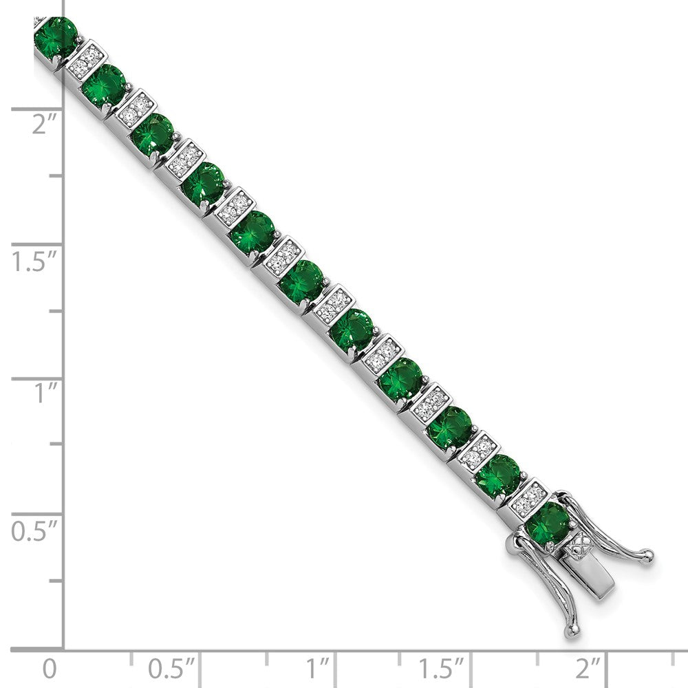 Sterling Silver Cheryl M Rhodium Plated Green Glass & CZ 7.25in Bracelet