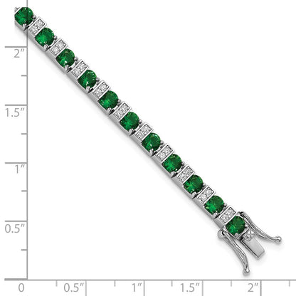Sterling Silver Cheryl M Rhodium Plated Green Glass & CZ 7.25in Bracelet