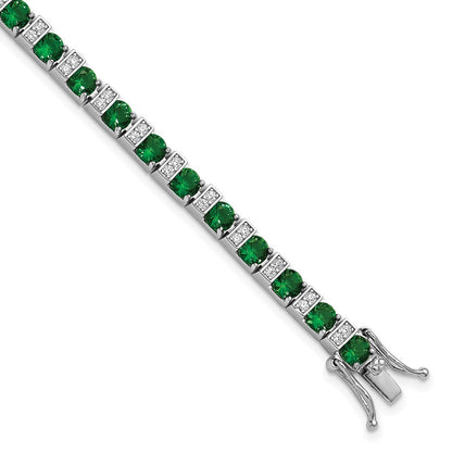 Sterling Silver Cheryl M Rhodium Plated Green Glass & CZ 7.25in Bracelet
