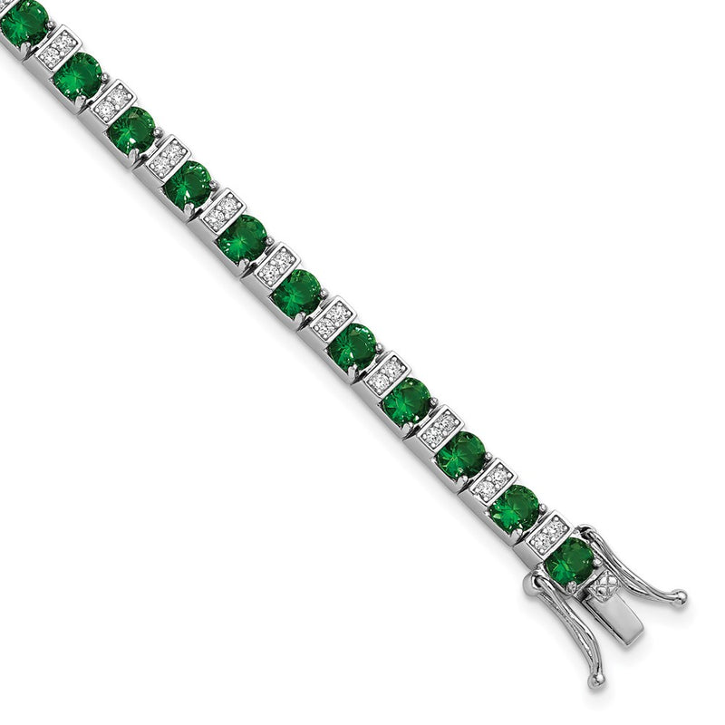 Sterling Silver Cheryl M Rhodium Plated Green Glass & CZ 7.25in Bracelet