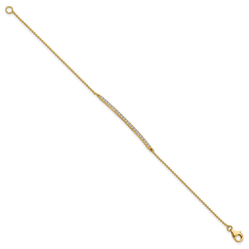 Sterling Silver Cheryl M Gold-Plated Beaded CZ Bar 7in Bracelet