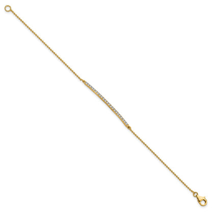 Sterling Silver Cheryl M Gold-Plated Beaded CZ Bar 7in Bracelet