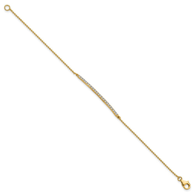 Sterling Silver Cheryl M Gold-Plated Beaded CZ Bar 7in Bracelet