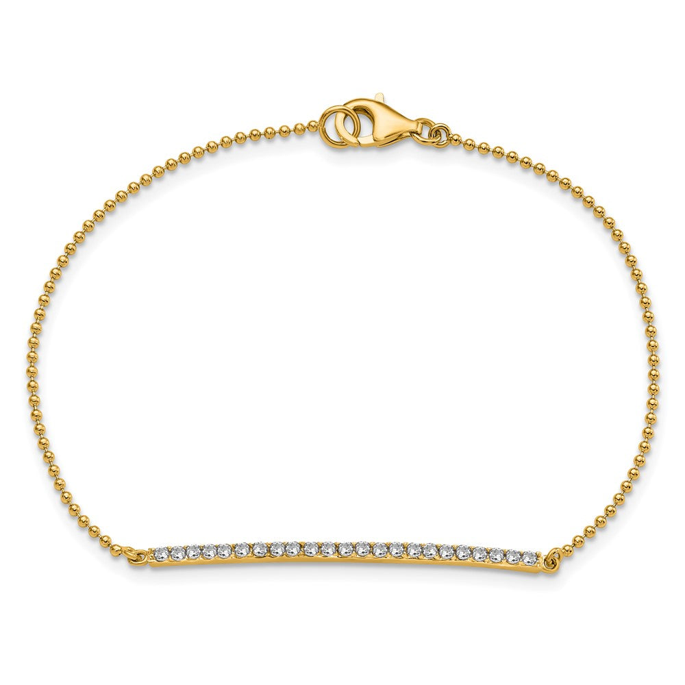 Sterling Silver Cheryl M Gold-Plated Beaded CZ Bar 7in Bracelet